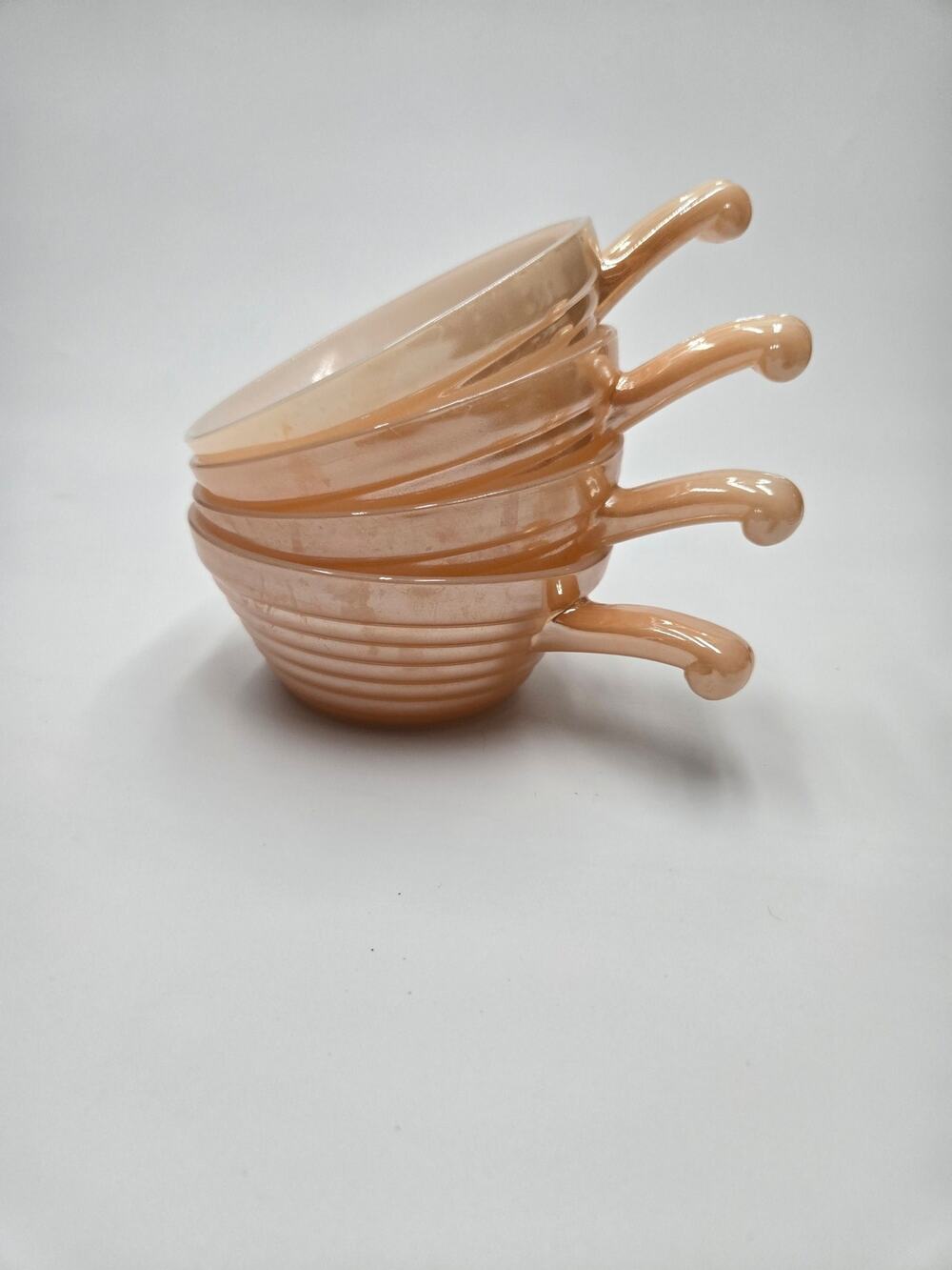 Vintage Fire-King Peach Lustre Beehive Soup Bowls Set 4 USA MCM